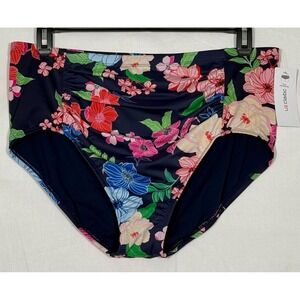 NWT Liz Claiborne Size 16W  Full Coverage Hi Rise Swim Bottoms Navy Pink Floral